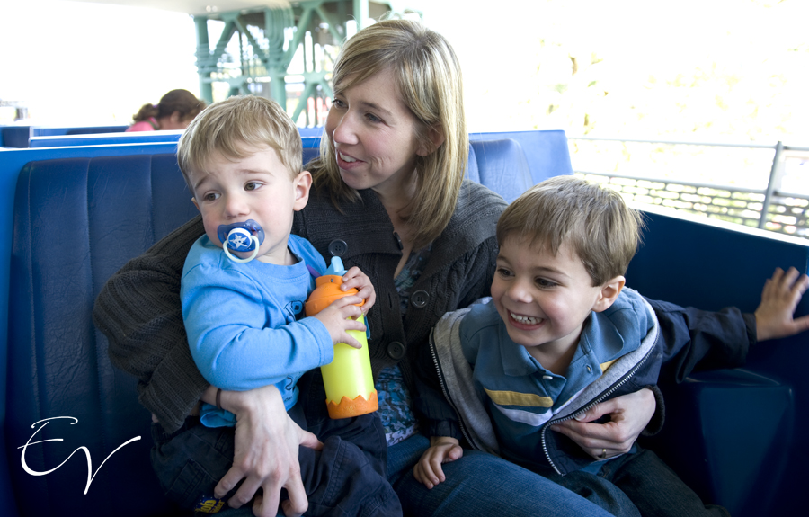 Nolan, Elizabeth and Andrew have a blast while riding the monorail as it prepares to enter Space Mountain.